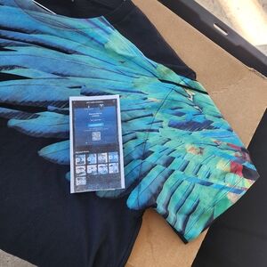 Marcelo Burlon County of Milan Black Tee with Blue and Green Wing Design